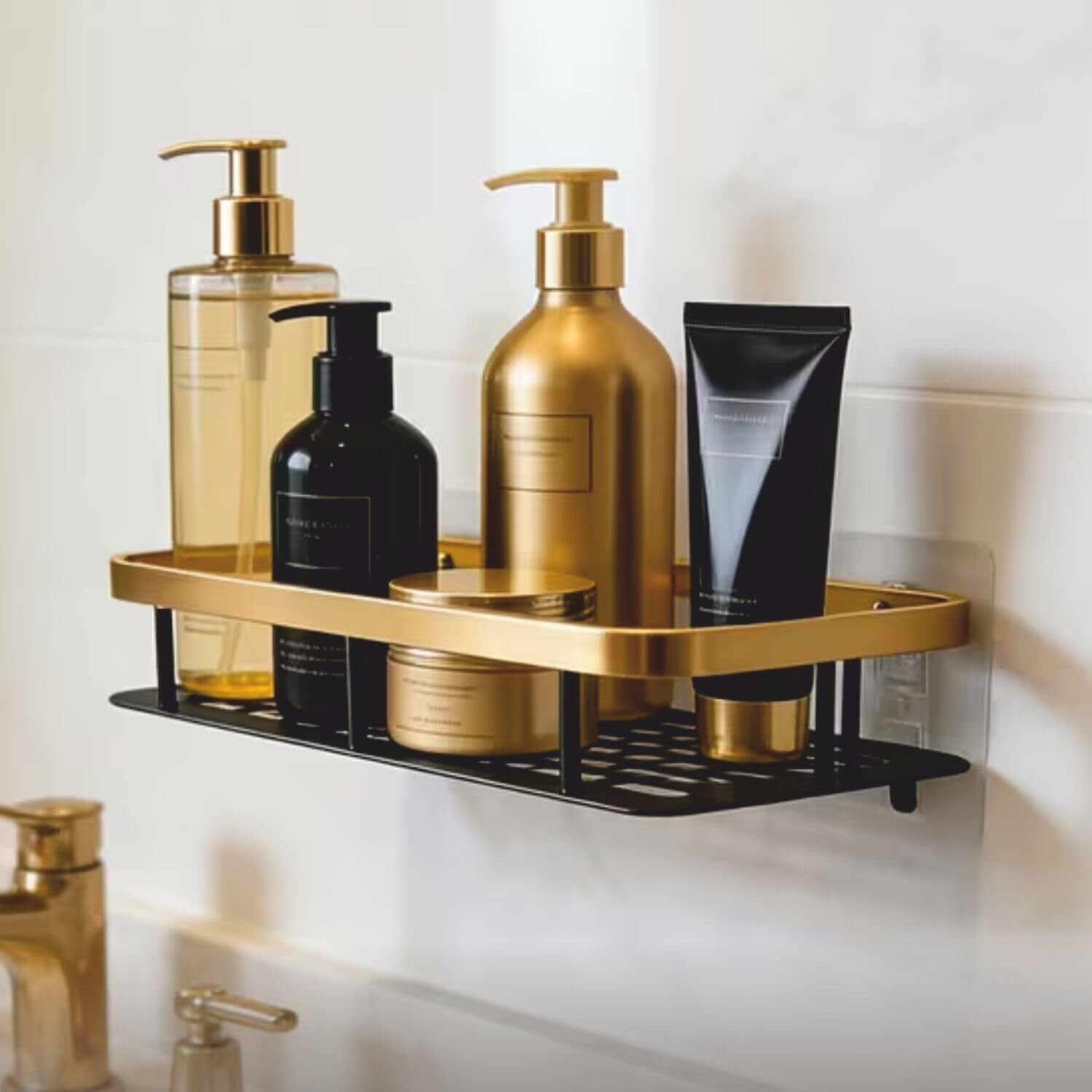 culture creative Wall Mounted Bathroom Storage Shelf Self Adhesive Aluminium Wall Shelf-picture-43