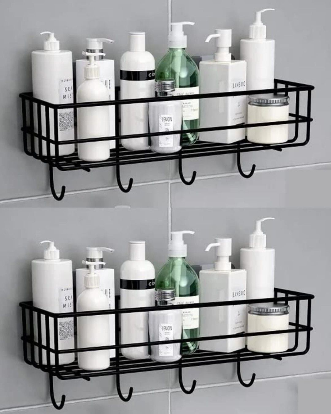 Bathroom rack self with 4 hooks to hang towel and more hanging items Iron, Steel Wall Shelf-image-32