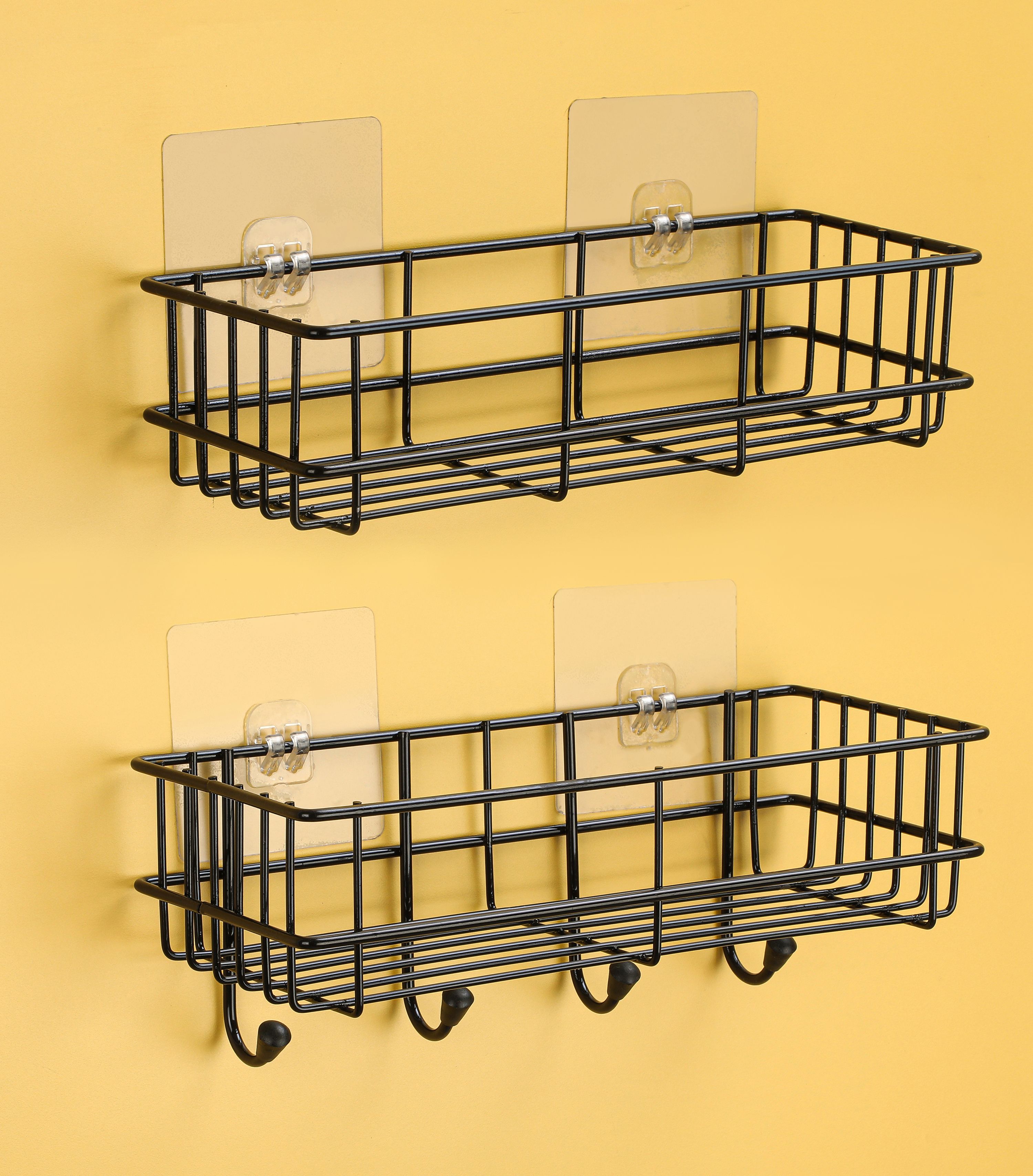 Sticker Wall Mounted Bathroom Corner/ / Rack/ Storage Organizer Iron, Steel Wall Shelf-image-26