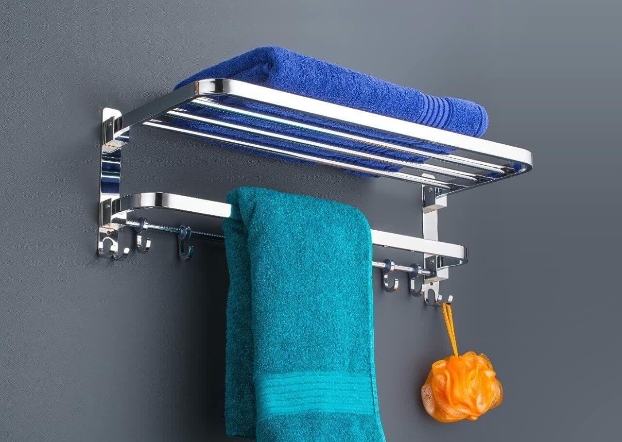 Stainless Steel Dual Folding Towel Rack for Bathroom/Towel Stand/Rod/Bar 24 inch 3 Bar Towel Rod-image-10