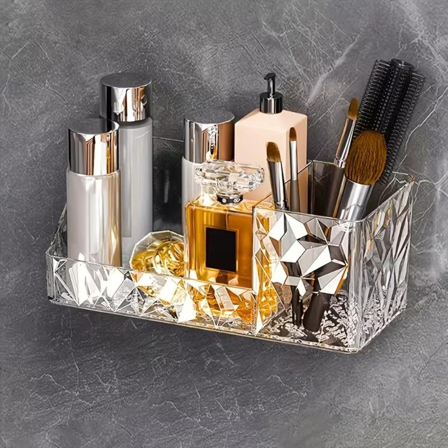 mantraa Clear Acrylic Cosmetic Organizer Wall Mounted Makeup Storage Box Plastic Wall Shelf-picture-0