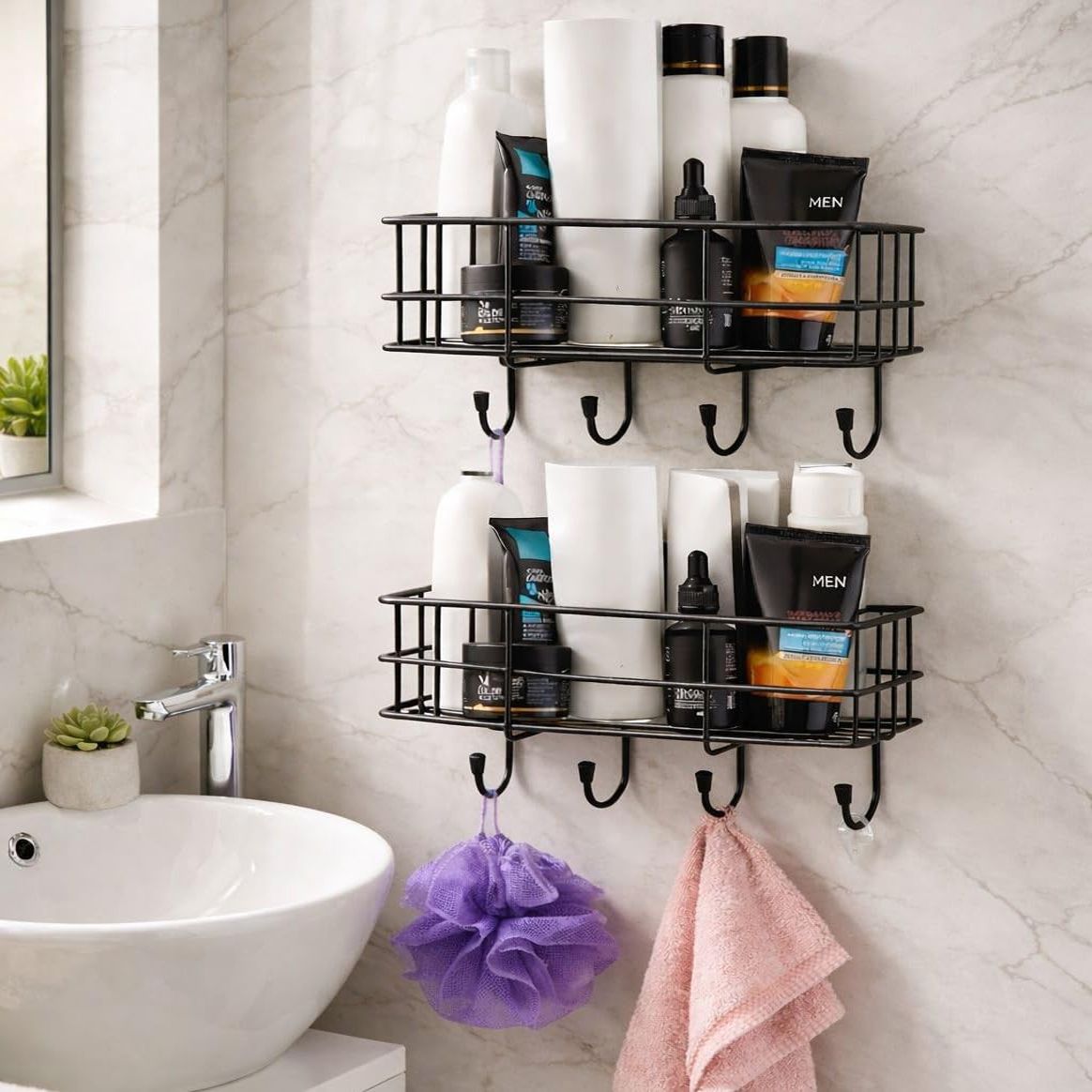 Self-Adhesive Bathroom Rack Storage Shelves, Shelf Organizer Iron Wall Shelf-image-9
