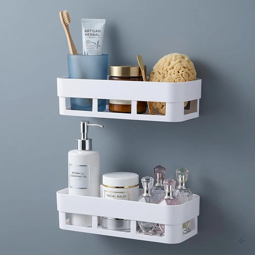 krv desire Bathroom Shelf Wall Mounted Self Adhesive Multi-Purpose Storage Plastic Wall Shelf-picture-24