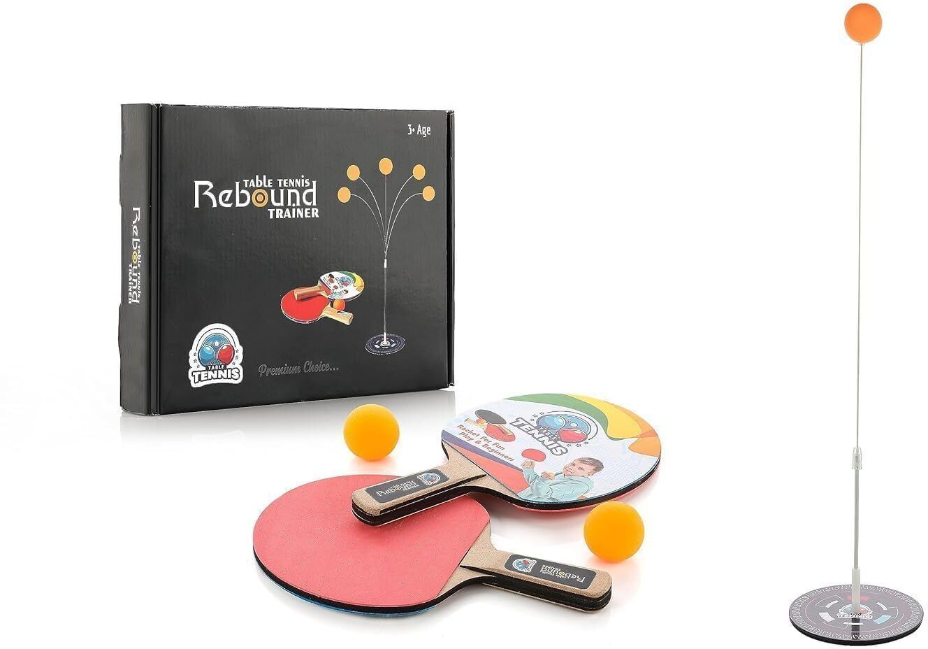 goyal's Rebound Table Tennis Self Training set with Elastic Soft Shaft Ping Pong Ball Multicolor Table Tennis Racquet-picture-2