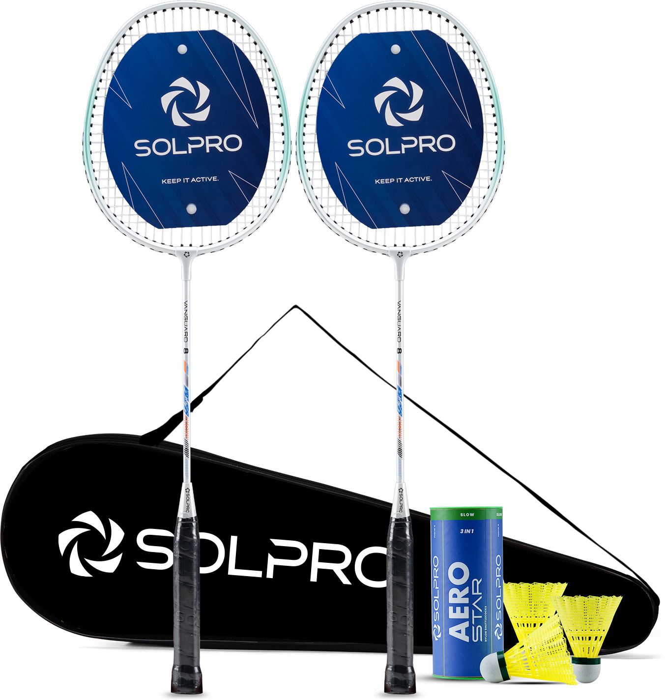 solpro VANGUARD 8 Badminton Racket Set (2 Pcs) with 3 Shuttlecocks & Full Cover Bag White Strung Badminton Racquet-picture-39