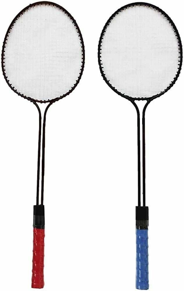 Double Shaft Iron Body Pack Of 2 Piece Badminton Racket Blue, Red Strung Badminton Racquet
