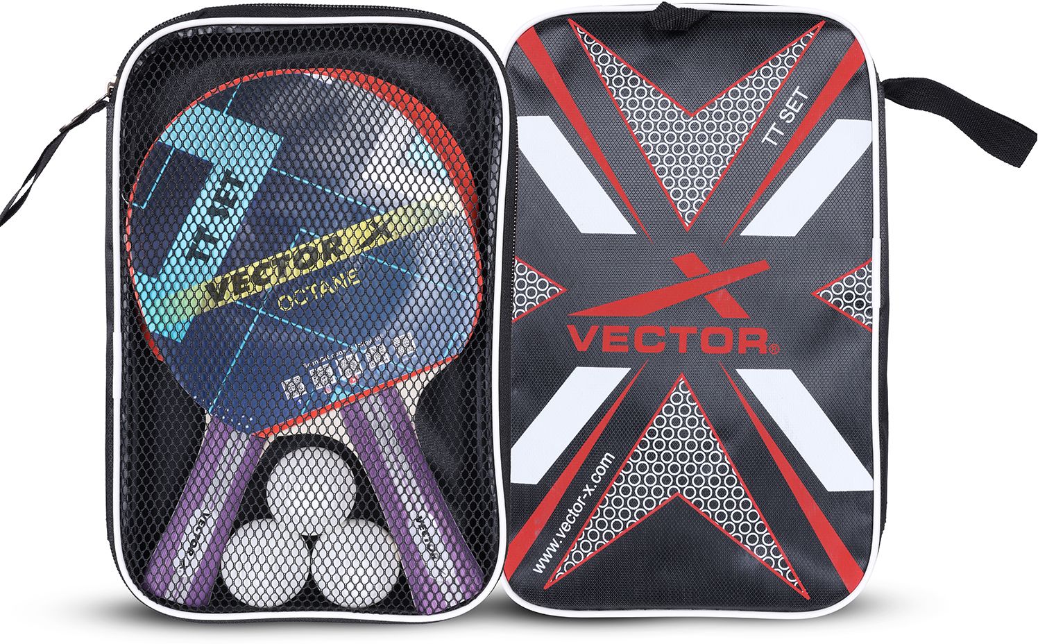vector x Octane Table Tennis Playset (2 Racquets & 3 Balls) (White Ball) T.T Bat Set Black, Red Table Tennis Racquet-picture-14