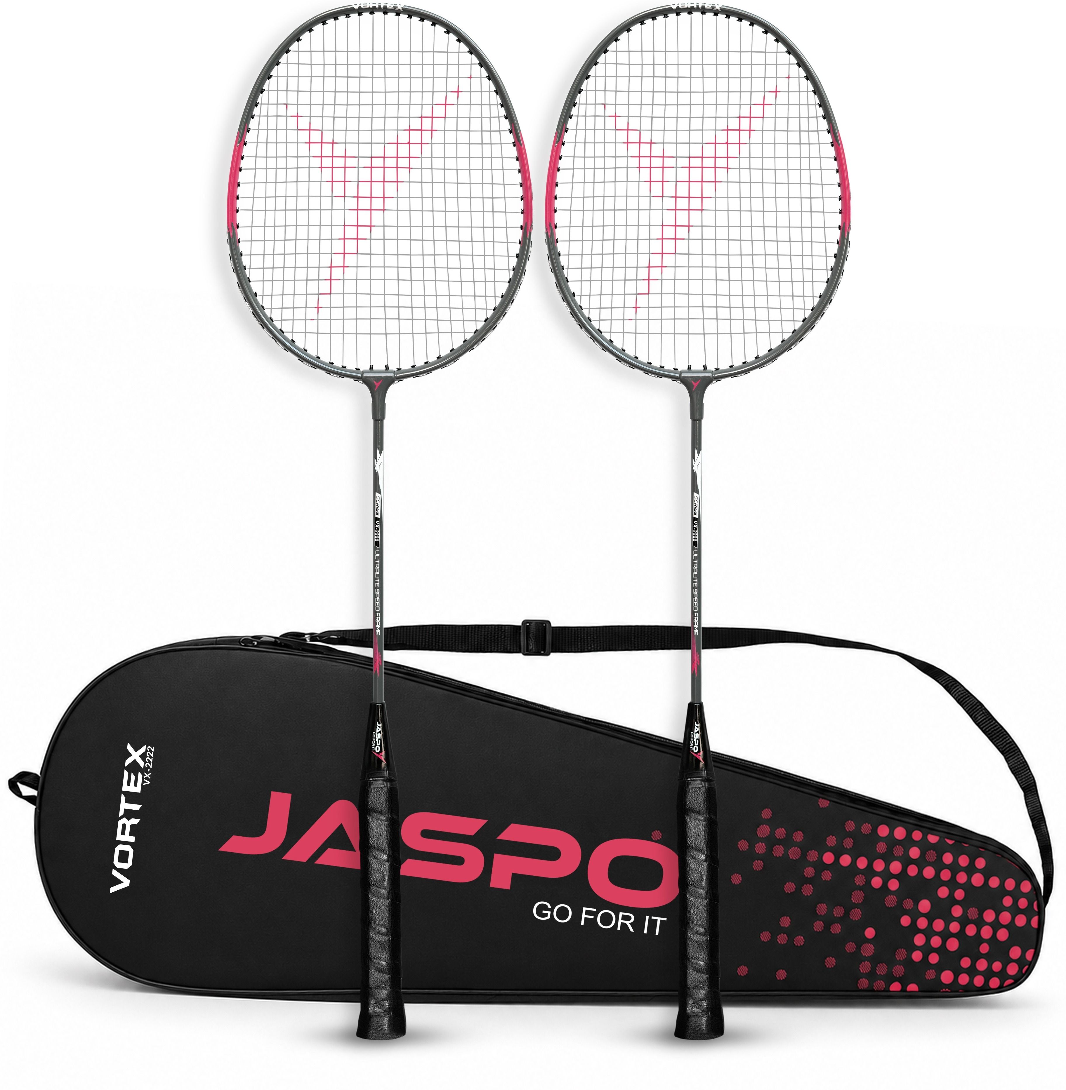 jaspo Vortexx VX-2222 Badminton Rackets | Aluminium Frame | Lightweight Grey, Pink Strung Badminton Racquet-picture-15