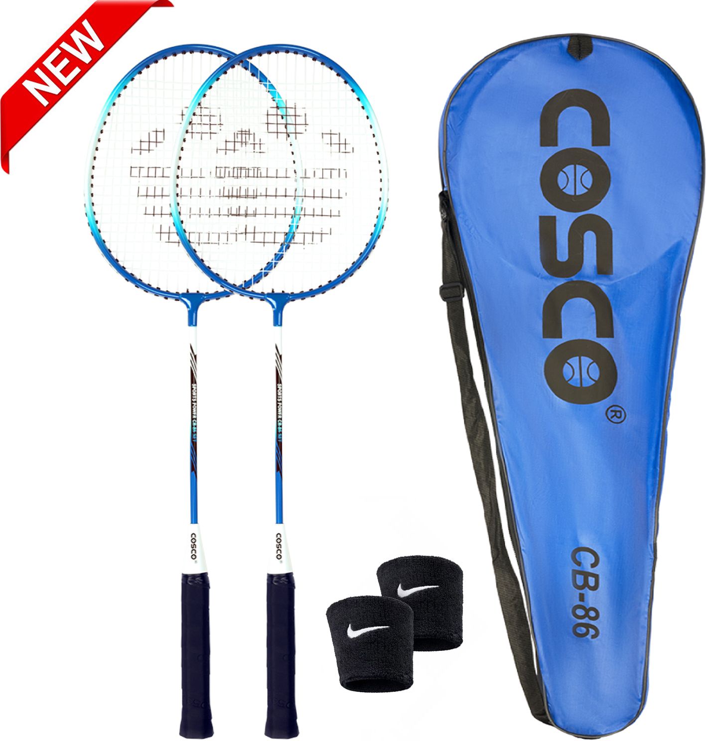 CB-86 NEW Set With Wrist Band Blue Strung Badminton Racquet-image-1