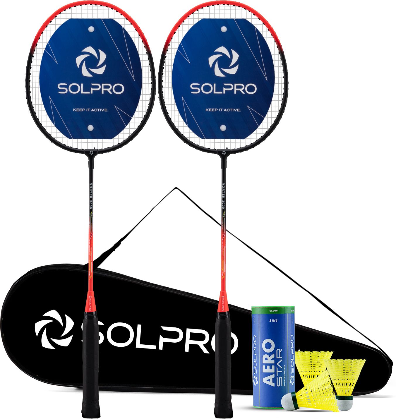 solpro VORTEK 3000 Badminton Racket Set (2 Pcs) with 3 Shuttlecocks and Full Cover Bag Red Strung Badminton Racquet-picture-29