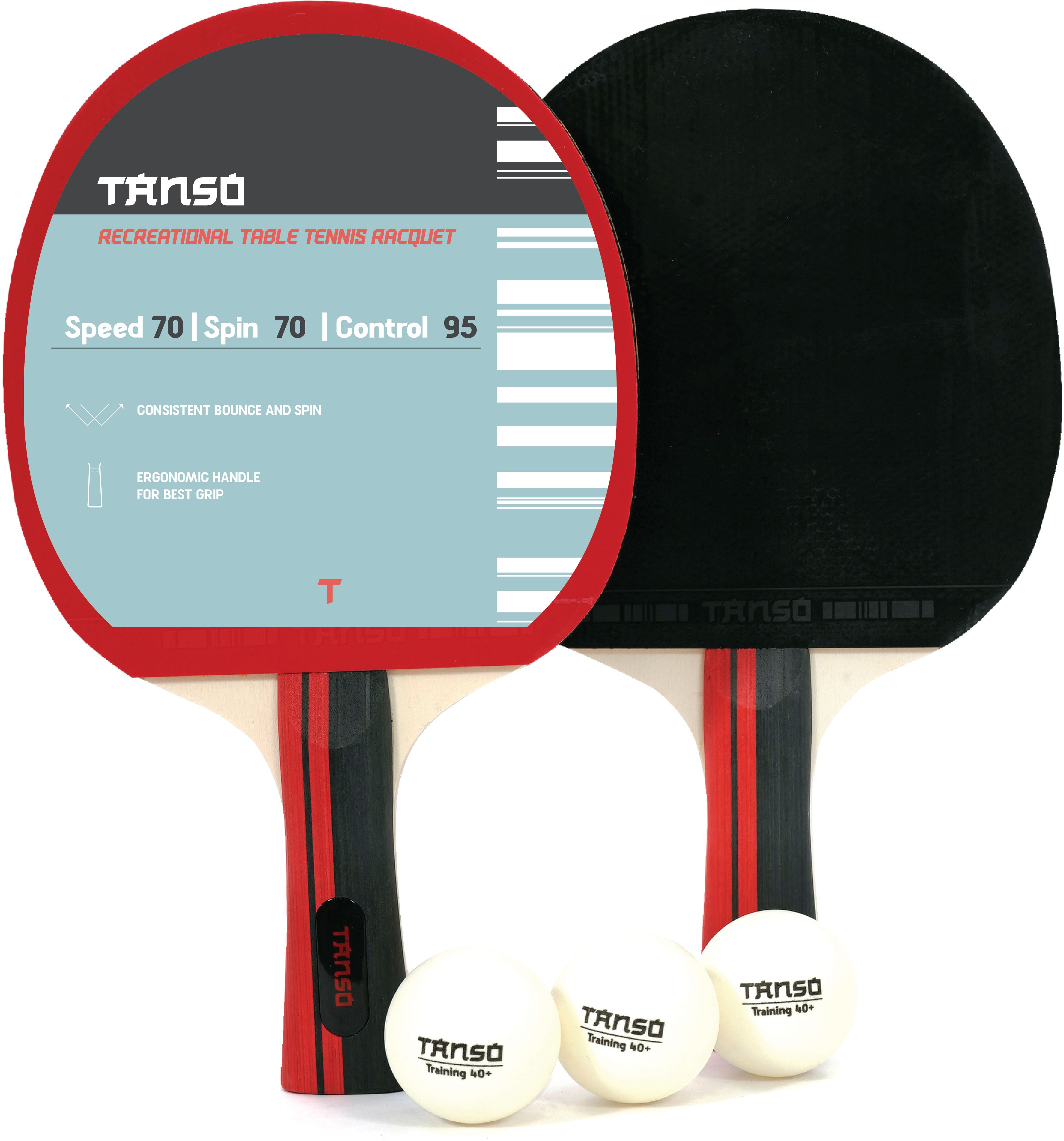 Table Tennis Racket Set Starter Bundle (2 Table Tennis with 3 Balls set) Black, Red Table Tennis Racquet-image-20