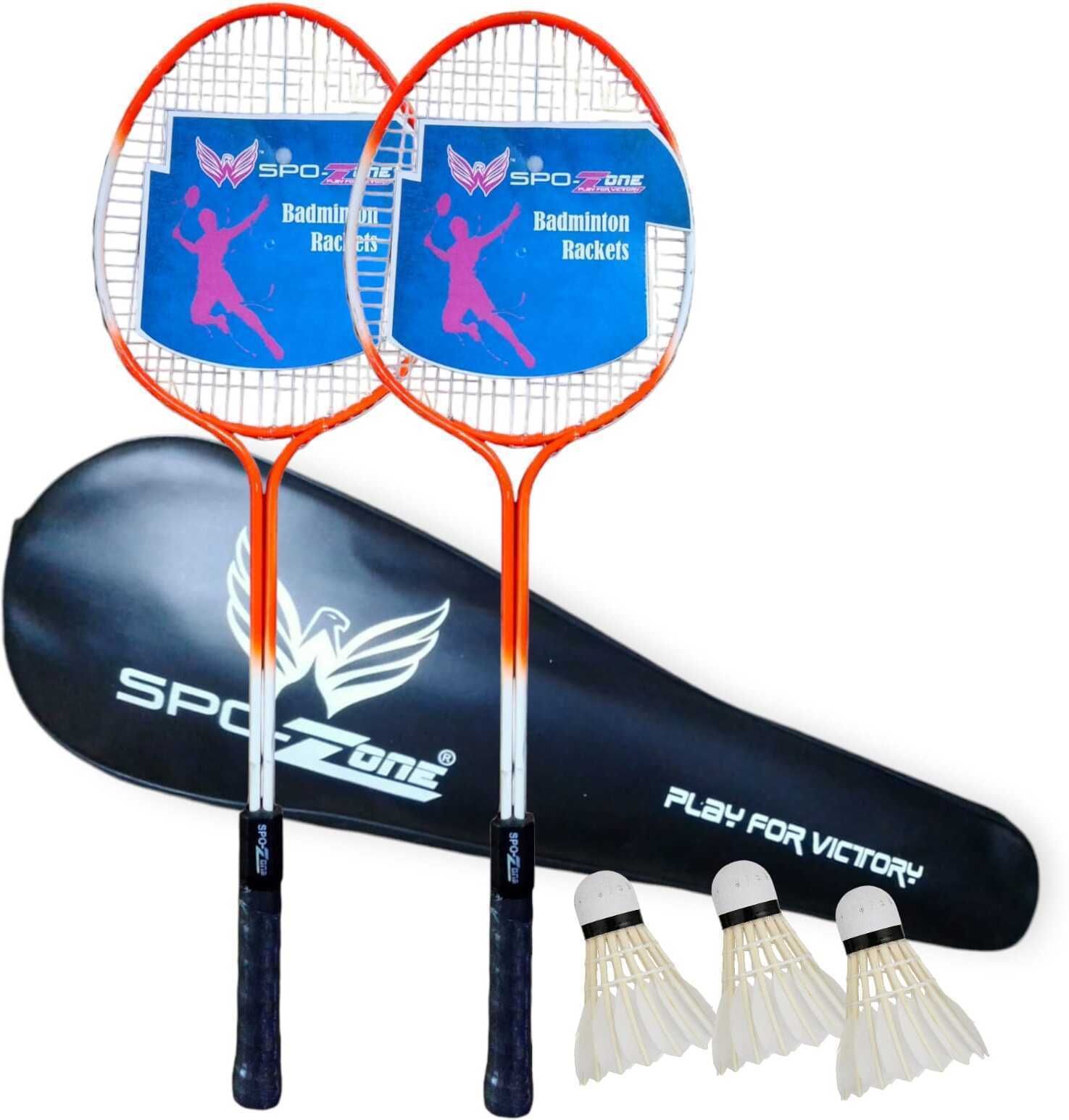 Badminton Racket 2 Pc With Feather 6 Shuttle Cover Blue Strung Badminton Racquet-image-49