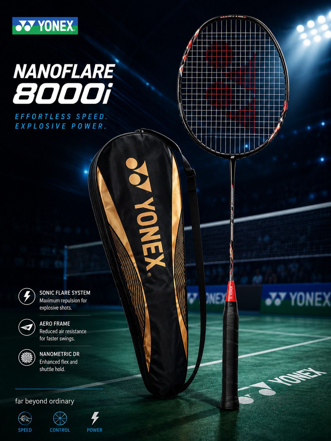 yonex NANOFLARE 8000i Black, Red Strung Badminton Racquet-picture-25