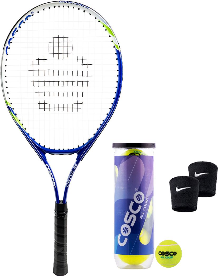 Drive-26 Lawn Tennis Racket With Tennis Ball And Wrist Band Multicolor Strung Tennis Racquet