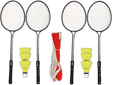 tiago Badminton Set, Double Shaft Racket Set of 4 with 6 Pcs Shuttlecock & 1 Pc Net Red Strung Badminton Racquet-picture-13