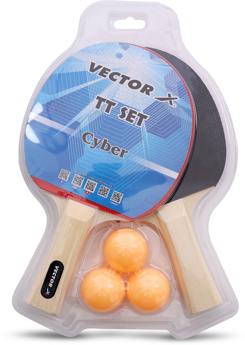 vector x Cyber Playset (2 Racquets & 3 Balls) (Orange Ball) T.T Balls Set Red, Black Table Tennis Racquet-picture-36