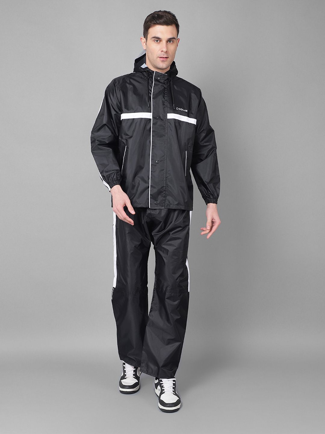 Dollar Rainguard Men's PVC Full Sleeve Sporty Look Raincoat Set Striped Men Rain Suit-image-4