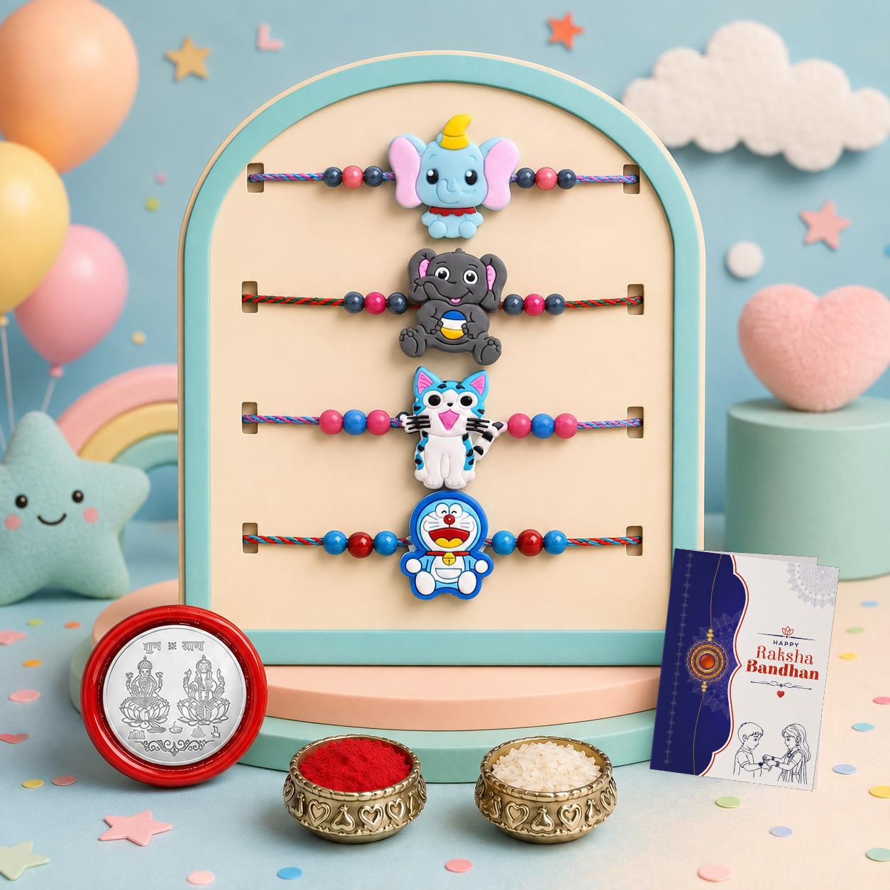 Designer Rakhi With Rakhi|Roli-chawal|Coin|Greeting Card_K4_1696+1629+1622+1612 Assorted Rakhi Set-image-46