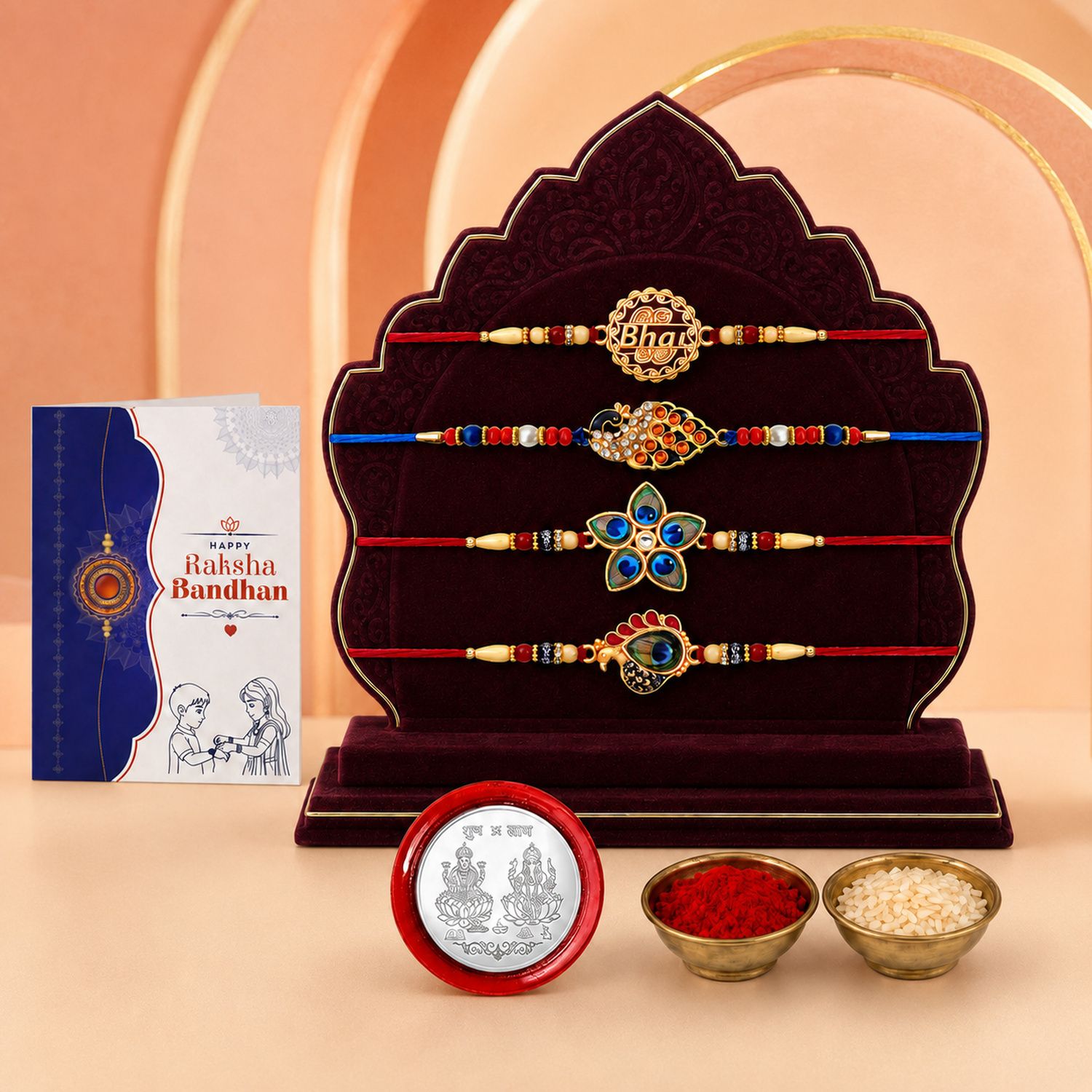 deodap Designer Rakhi With Rakhi|Roli-chawal|Coin|Greeting Card_K4_527+238+512+905 Assorted Rakhi Set-picture-34