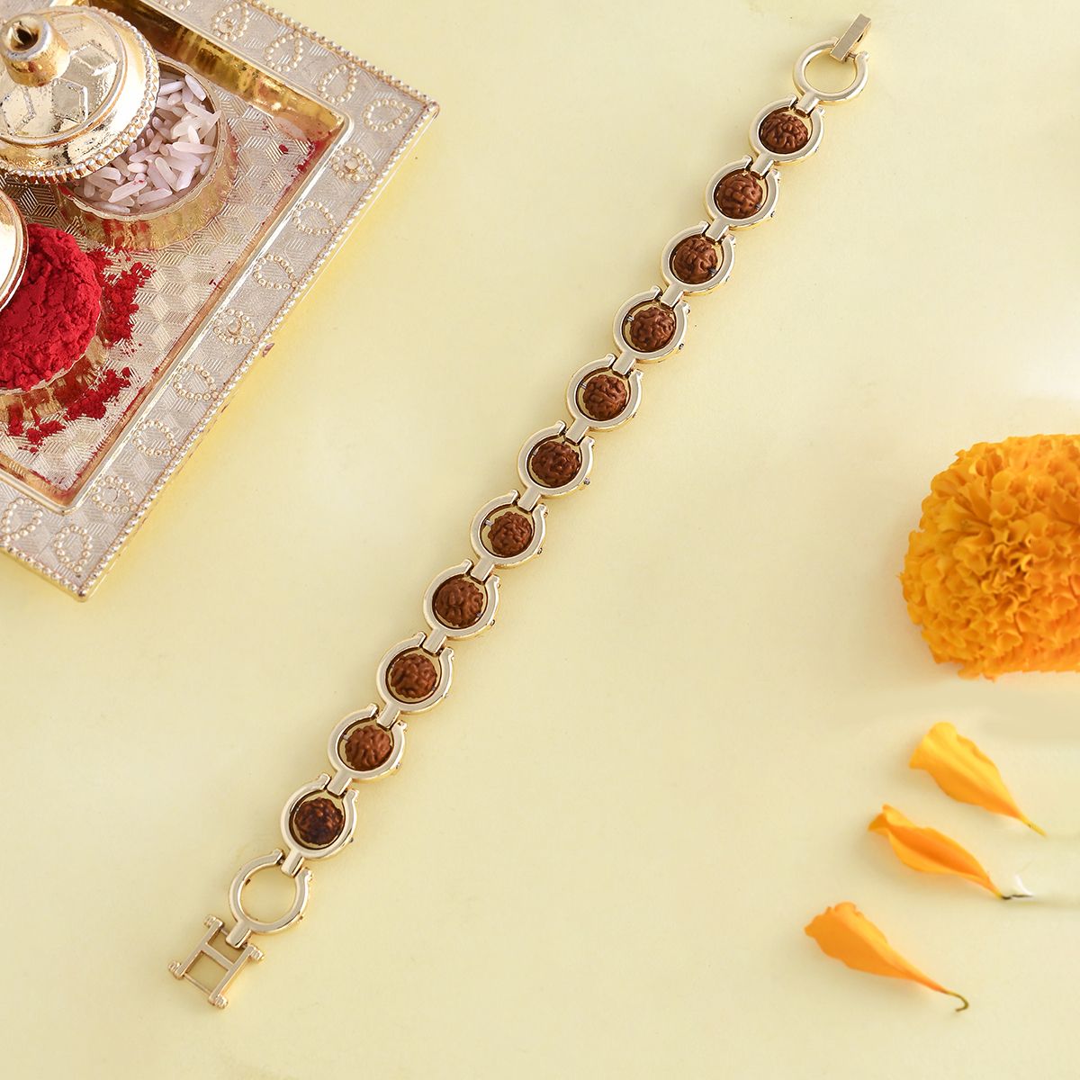 voylla Designer Rudraksha Beads Bracelet Style Rakhi for brother Assorted Chawal Roli Pack Set-picture-14