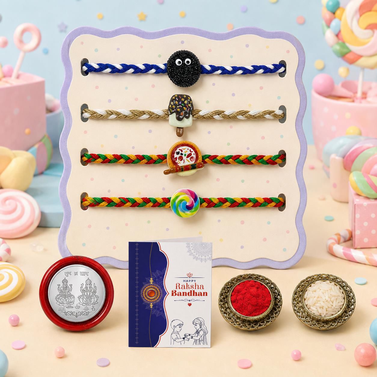 deodap Designer Rakhi With Rakhi|Roli-chawal|Coin|Greeting Card_K4_1670+1662+1666+1691 Assorted Rakhi Set-picture-24