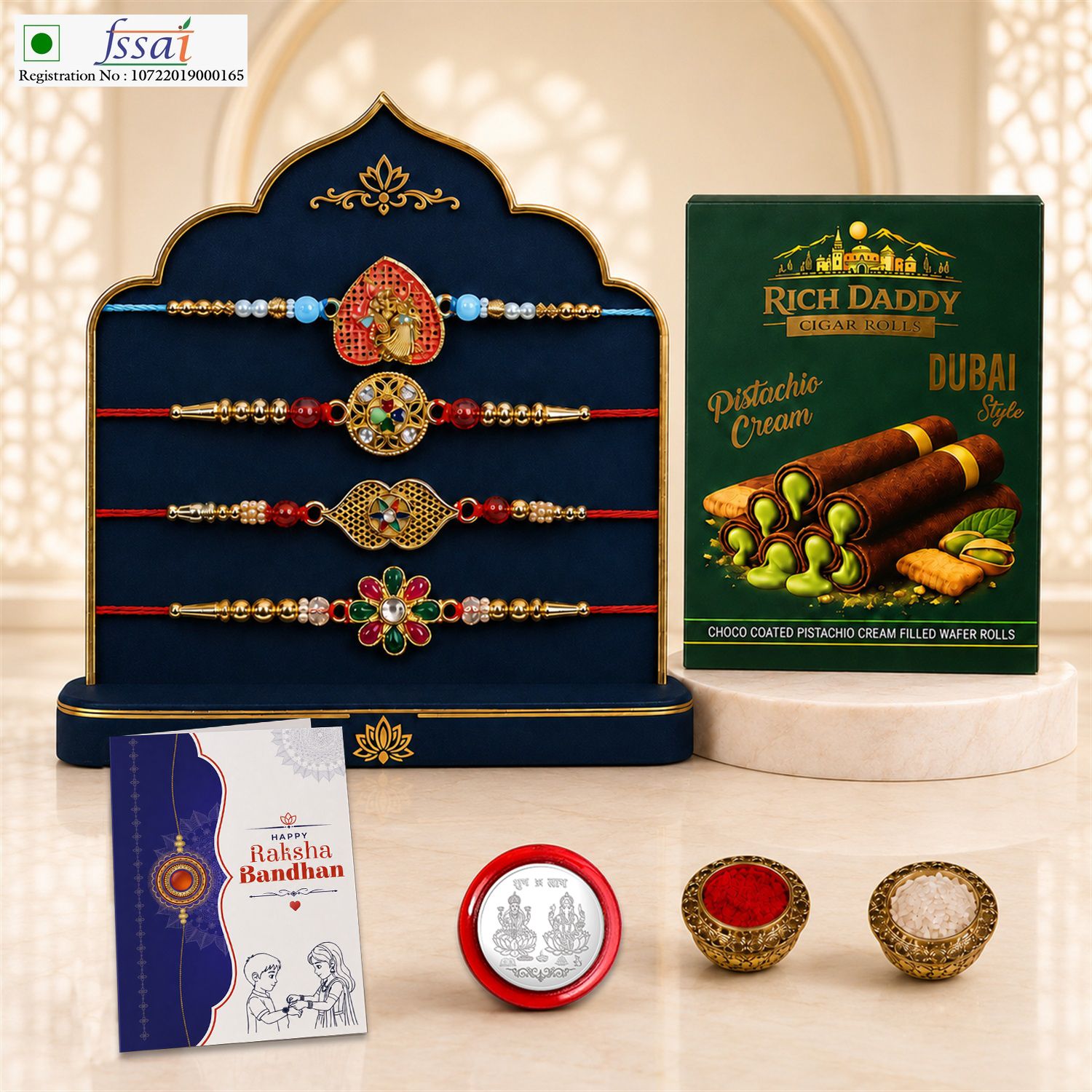 Rakhi With Chocolate|Roli-chawal|Coin|Greeting Card_K4_1190+1187+1225+1156+CG-P Assorted Gift Box-image-7