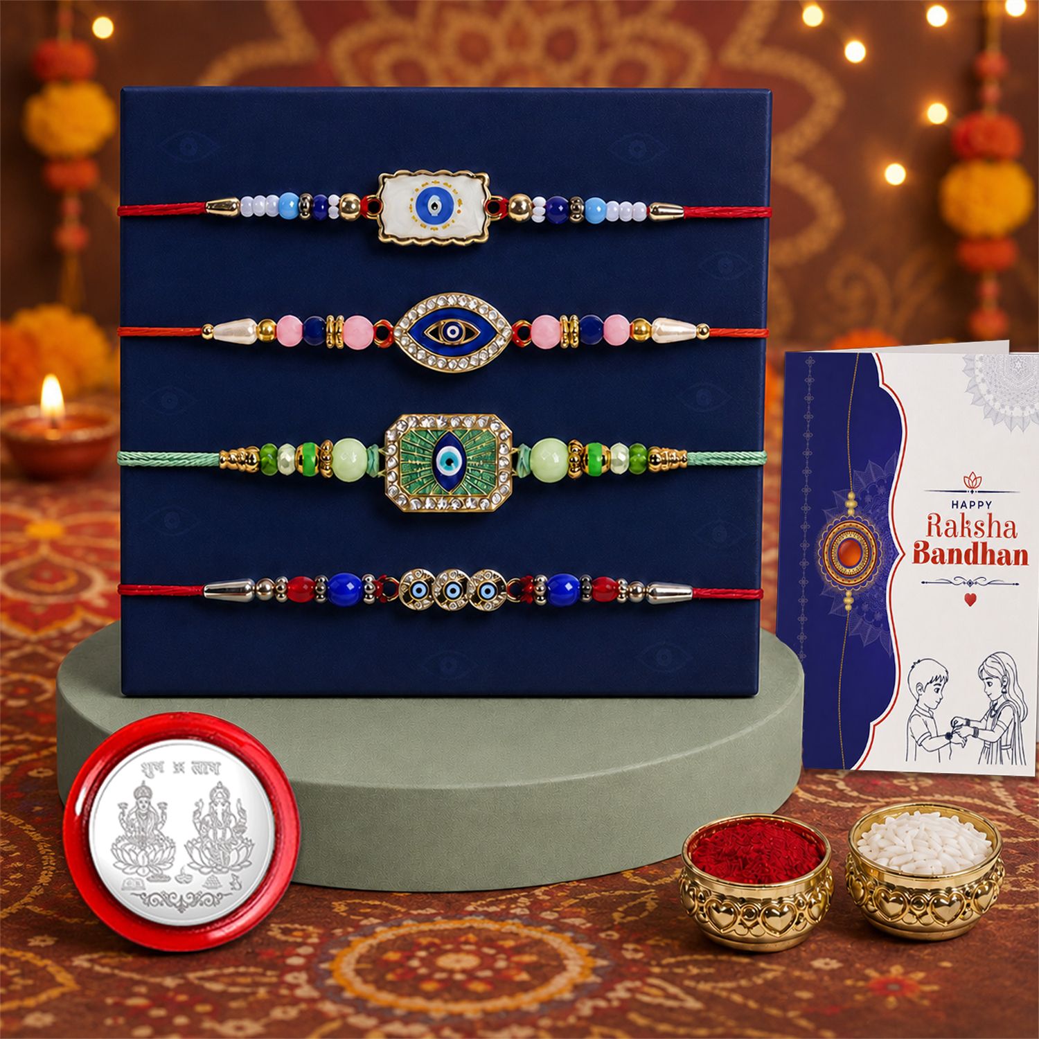 deodap Designer Rakhi With Rakhi|Roli-chawal|Coin|Greeting Card_K4_1895+1918+1007+1011 Assorted Rakhi Set-picture-19