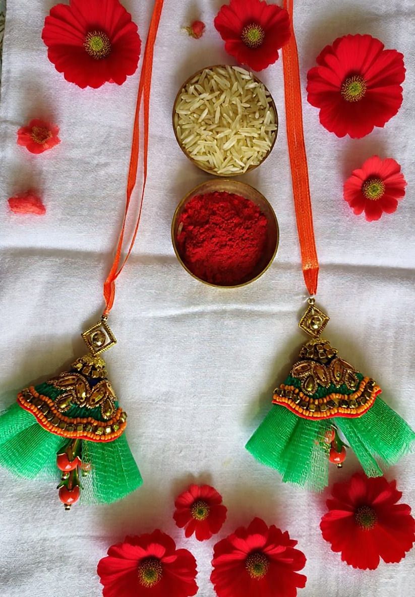 Lumba Green Lumba Rakhi-03 Assorted Chawal Roli Pack Set-image-14
