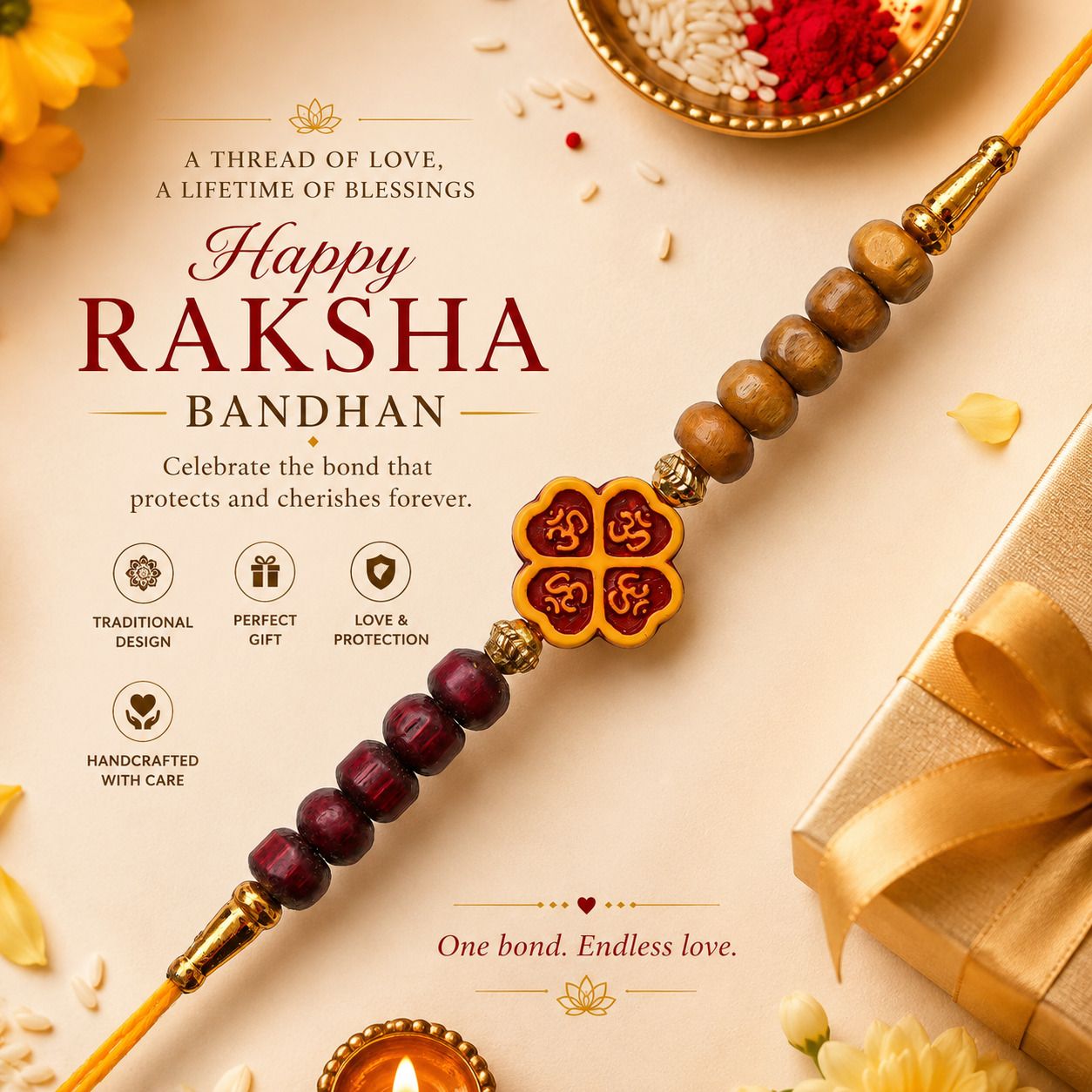 dinru Wooden Beads Rakhi RKI52 New2 Assorted Chawal Roli Pack, Greeting Card, Rakhi Set-picture-48