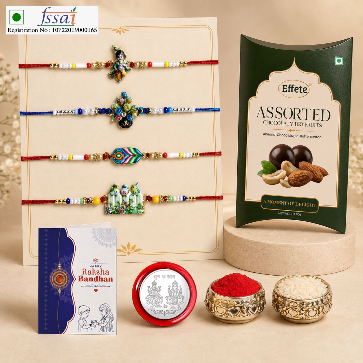 effete Rakhi With Chocolate|Roli-chawal|Coin|Greeting Card_K4_1134+1135+1132+1139+AS60 Assorted Gift Box-picture-10