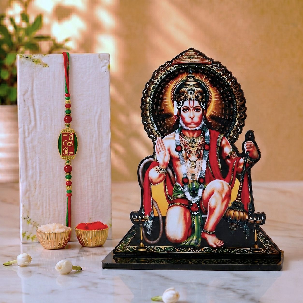 Designer TS-God-Hanuman Assorted Showpiece, Rakhi, Chawal Roli Pack Set-image-10