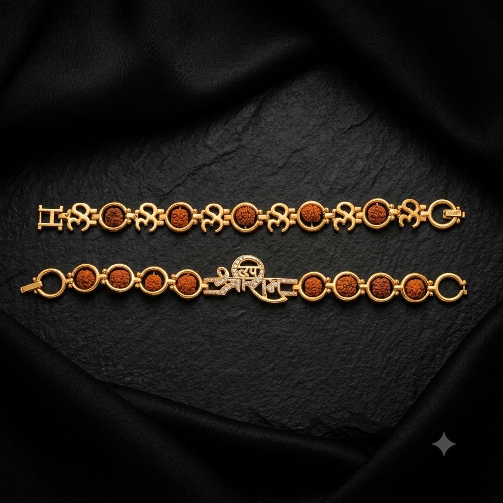 Bracelet Om and Ram Rakhi bracelet Pack of 2 Gold Finish Bracelet Set-image-44