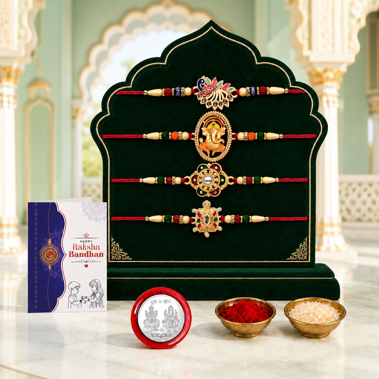 deodap Designer Rakhi With Rakhi|Roli-chawal|Coin|Greeting Card_K4_252+702+537+253 Assorted Rakhi Set-picture-45