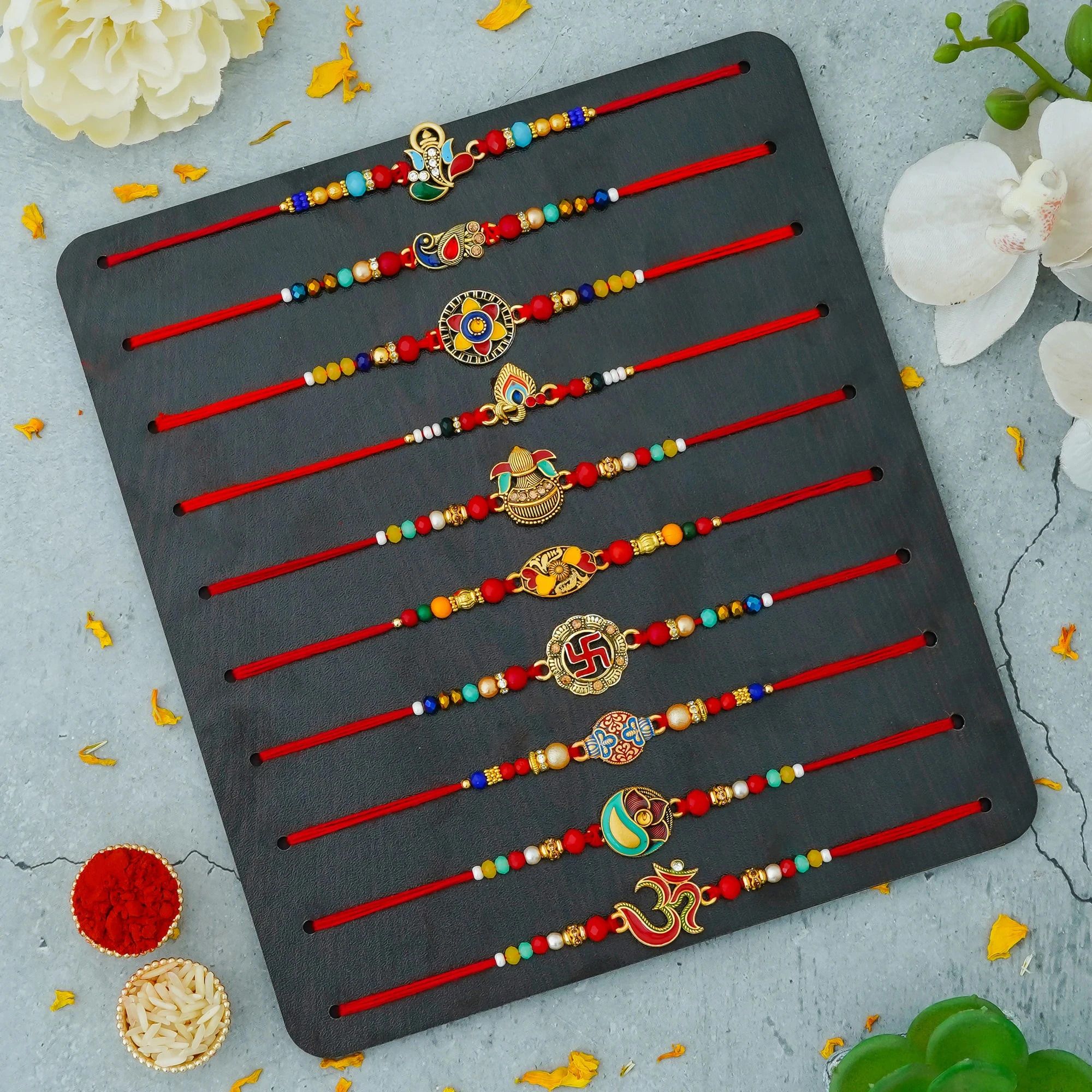 tonkwalas Designer Rakhi Set For Brother Combo With Roli Chawal Greeting Card (3) Mauli Thread Rakhi, Greeting Card, Chawal Roli Pack Set-picture-27