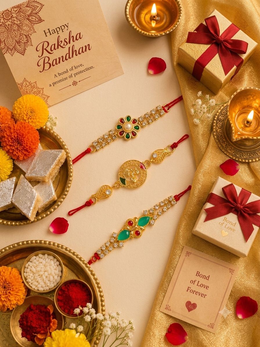 Designer Premium Designer Rakhi Set of 3 for Brothers Kids Assorted Bracelet Set-image-5