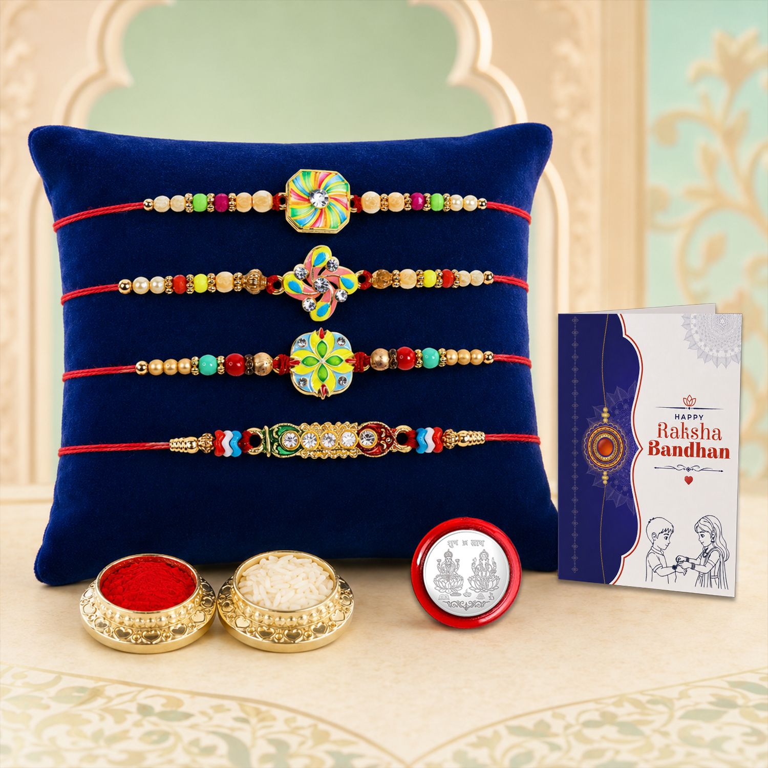 deodap Designer Rakhi With Rakhi|Roli-chawal|Coin|Greeting Card_K4_1829+1830+1833+1852 Assorted Rakhi Set-picture-29