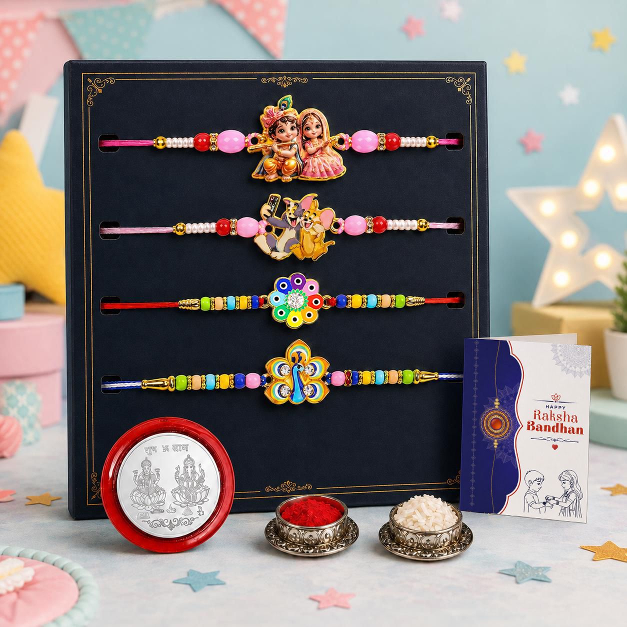 deodap Designer Rakhi With Rakhi|Roli-chawal|Coin|Greeting Card_K4_1065+1049+1047+1066 Assorted Rakhi Set-picture-37