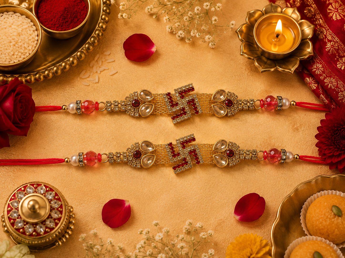 Bhaiya Bhabhi RAKHI 103 Yarn Lumba Set-image-14