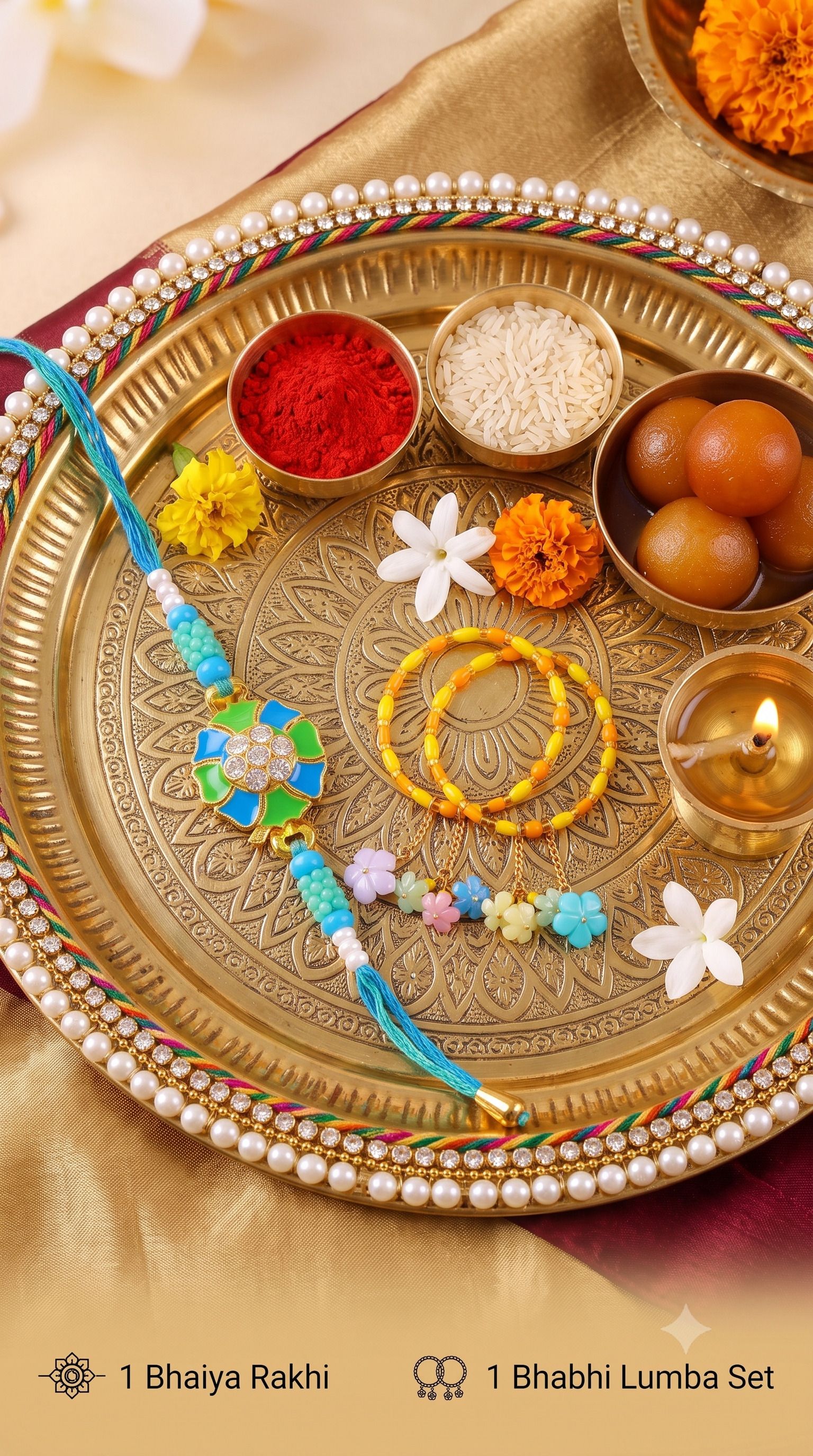 Bhaiya Bhabhi 4 trending bhaiya and bhabhi lumba rakhi set Assorted, Kundan, Mauli Thread, Yarn Card Holder, Chawal Roli Pack, Rakhi, Bluetooth Rakhi Set-image-19