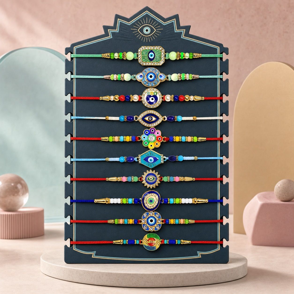 Designer Rakhi With Pooja Thali|Roli-chawal|Coin|Greeting Card_K10_MC368_DS Assorted Rakhi Set-image-25