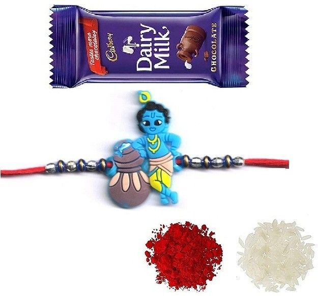 Kids Kids Bal Krishna Rakhi Family rakshabandhan Rakhi Combo Set with 1 Chocolate for Brother Assorted Rakhi, Chawal Roli Pack Set-image-34