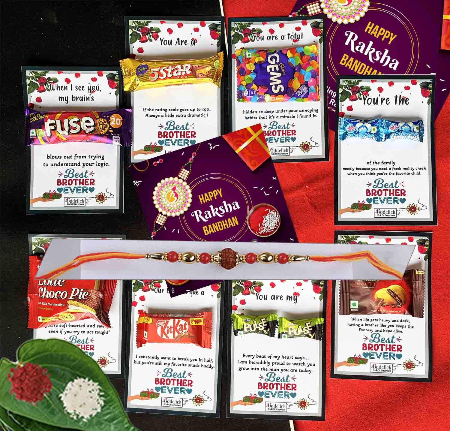 haengsyo Designer rakhi for brothers with gift, rakhi gift hamper brother, with Chocolate Mauli Thread Chawal Roli Pack, Greeting Card, Rakhi Set-picture-13