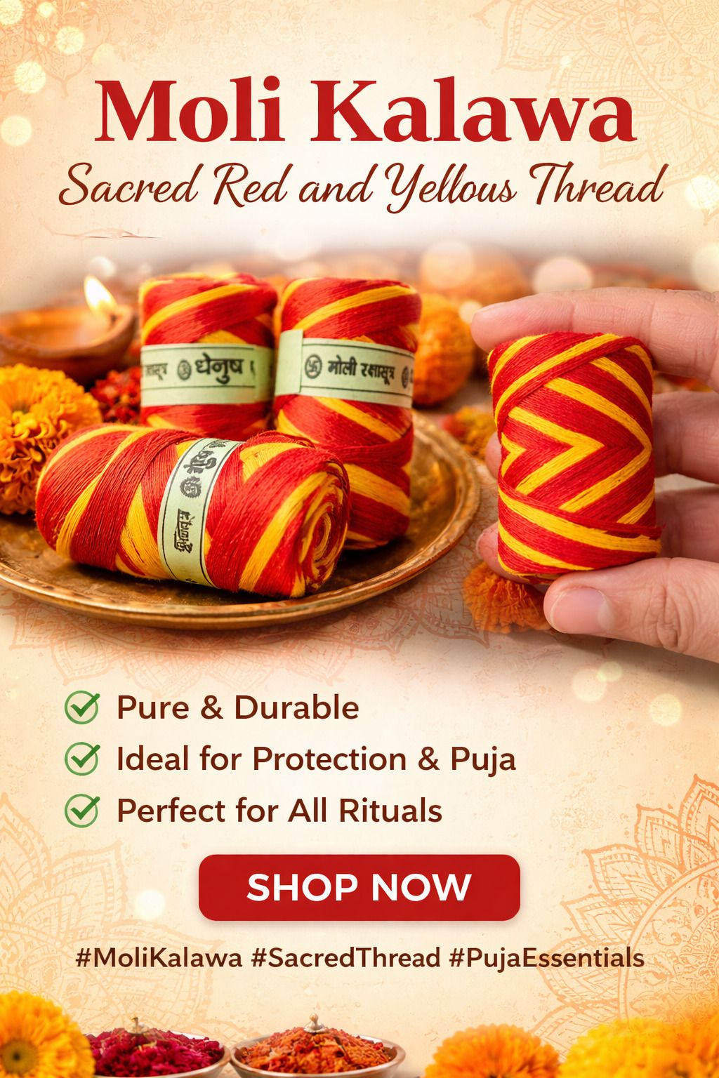 Thread Cotton/ Moli Kalawa/ Rakshasutra (Pack Of 24)_(Red & Yellow) Yarn Rakhi Set