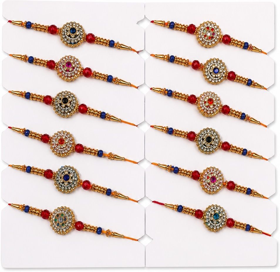 Designer stone-round-rakhi Assorted Rakhi Set-image-46