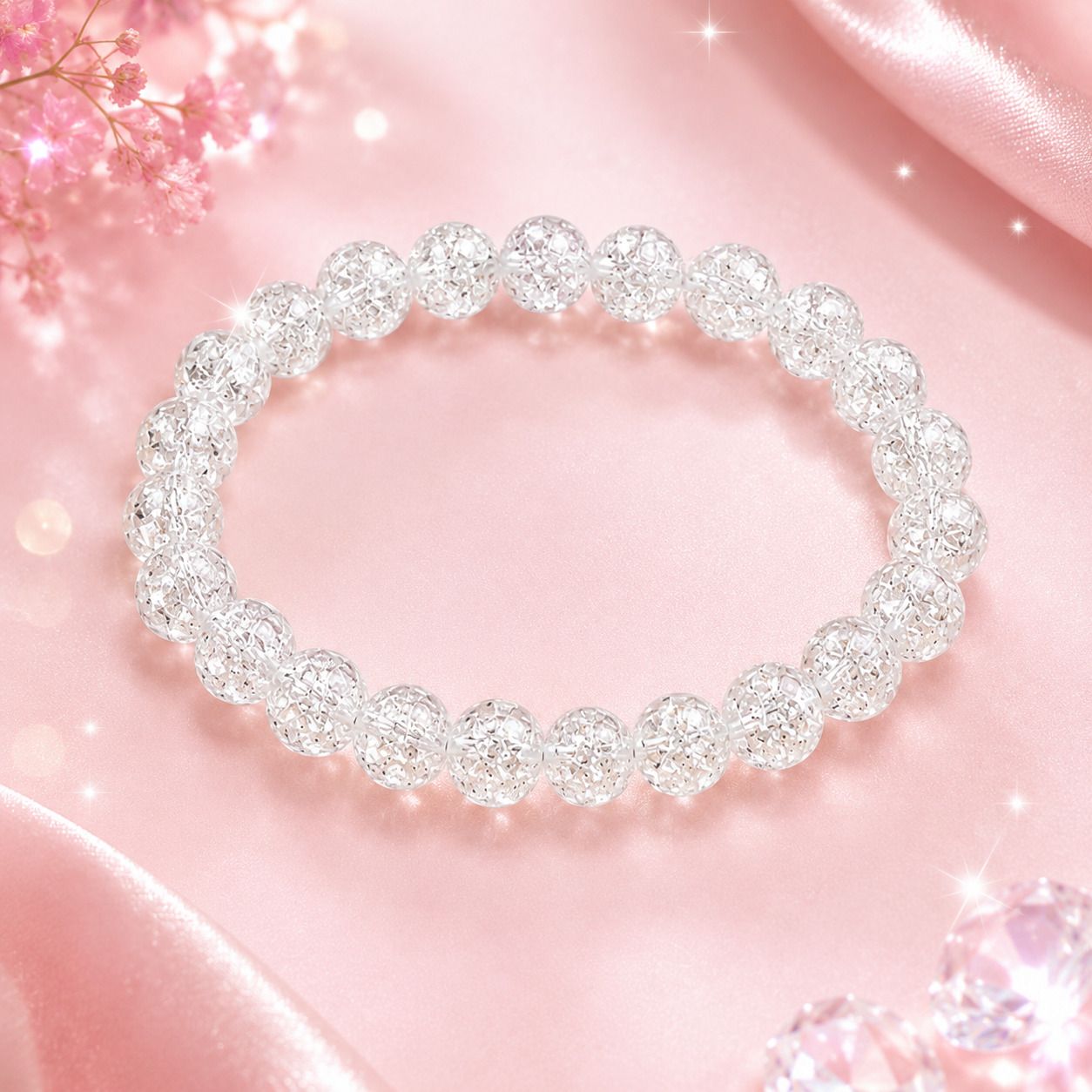 Bracelet Clear Crystal Look Beaded Stretch Bracelet for Women & Girls Pearl Bracelet Set-image-3