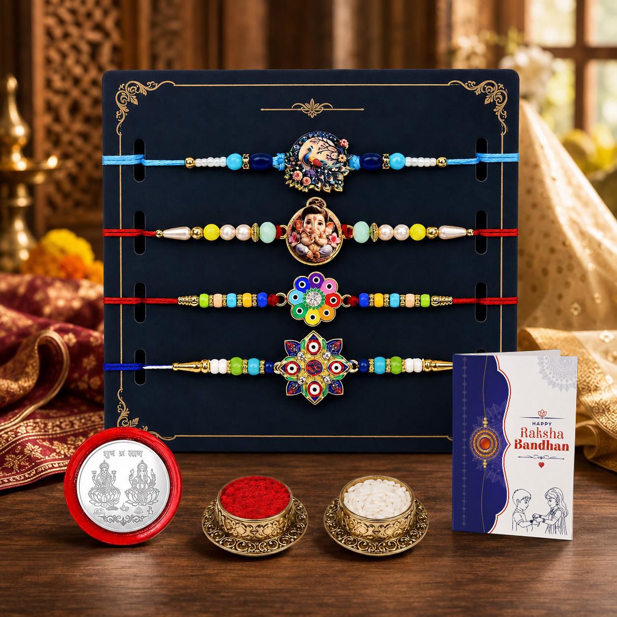deodap Designer Rakhi With Rakhi|Roli-chawal|Coin|Greeting Card_K4_1058+1023+1047+1068 Assorted Rakhi Set-picture-17