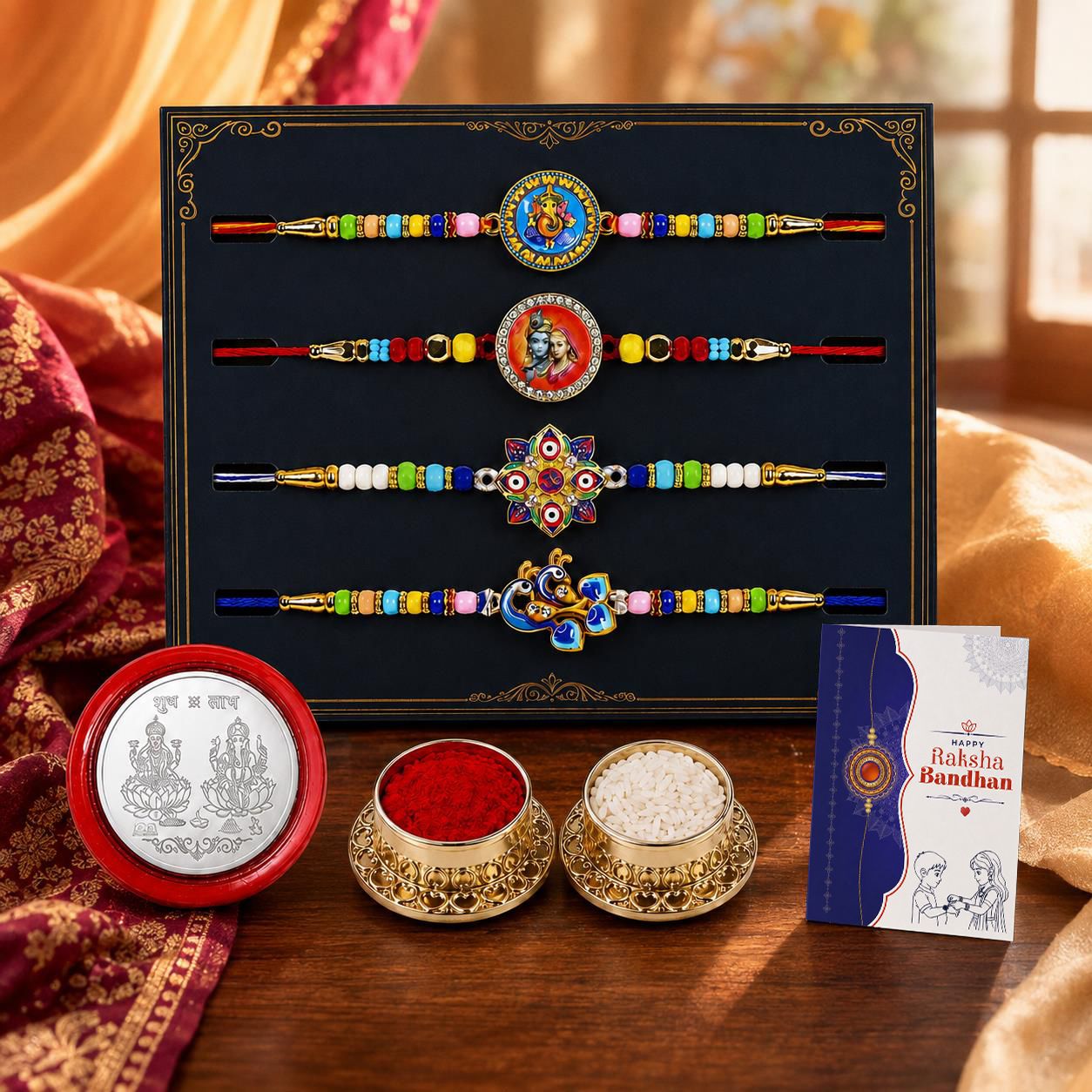 deodap Designer Rakhi With Rakhi|Roli-chawal|Coin|Greeting Card_K4_1055+1826+1068+1051 Assorted Rakhi Set-picture-38