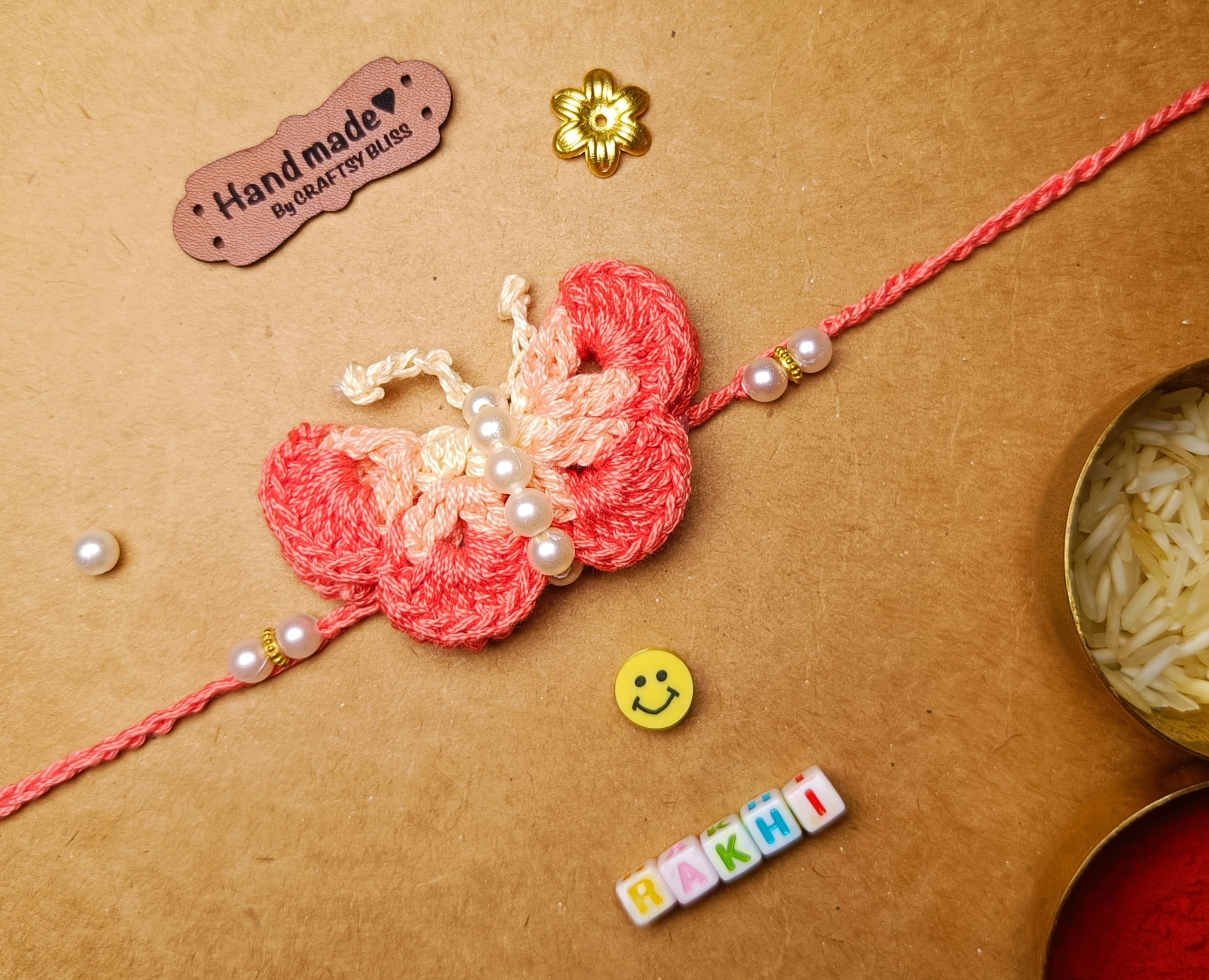 Designer Handmade Butterfly Rakhi | Crochet Rakhi | Made With Soft Cotton Yarn Rakhi Set-image-2
