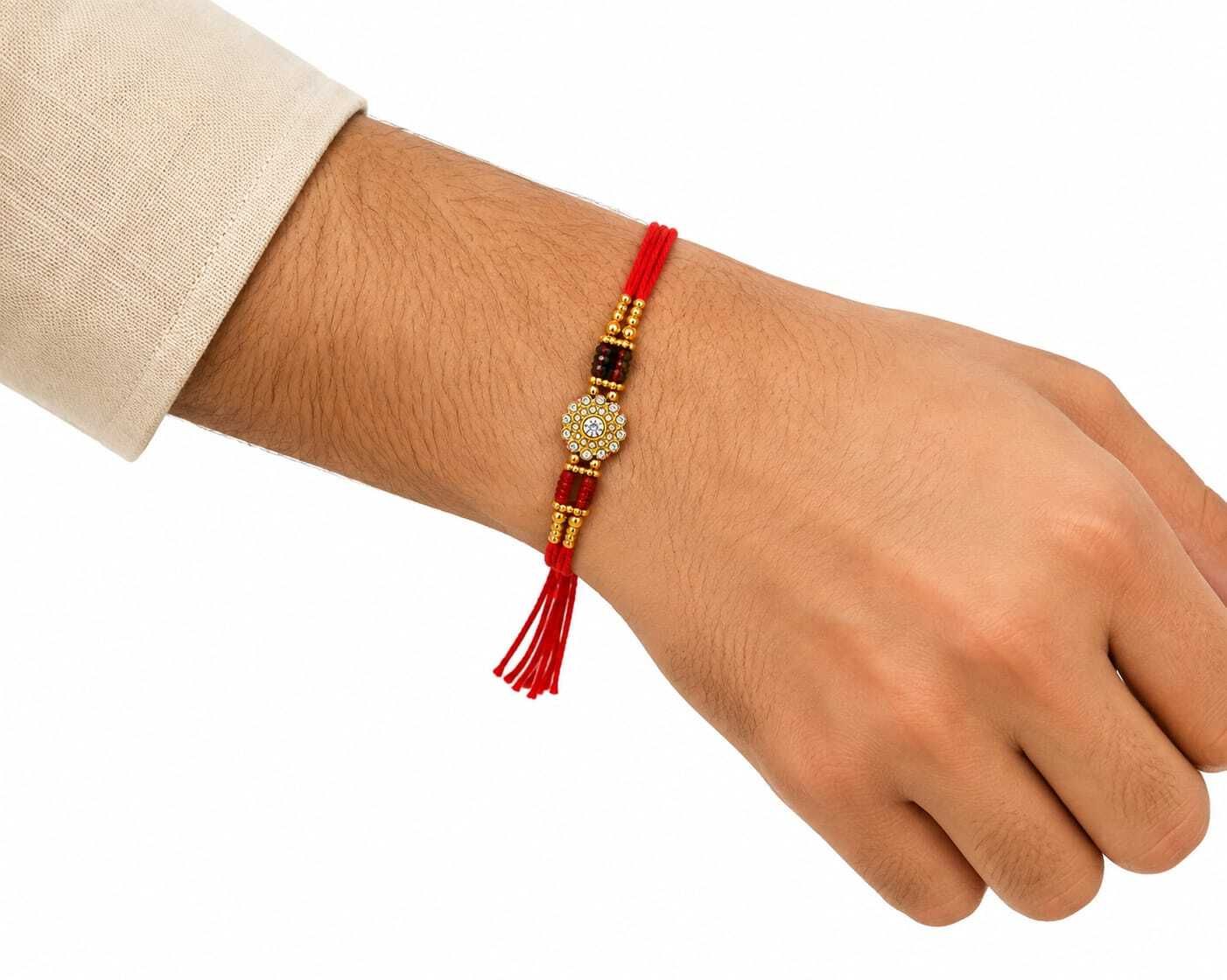 Designer RAKSHABANDHAN007 Jute, Kundan, Mauli Thread, Plastic (PVC) Rakhi, Greeting Card Set-image-29