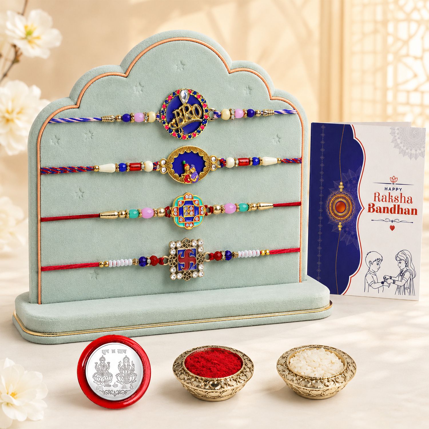 deodap Designer Rakhi With Rakhi|Roli-chawal|Coin|Greeting Card_K4_1766+1773+1785+1251 Assorted Rakhi Set-picture-14